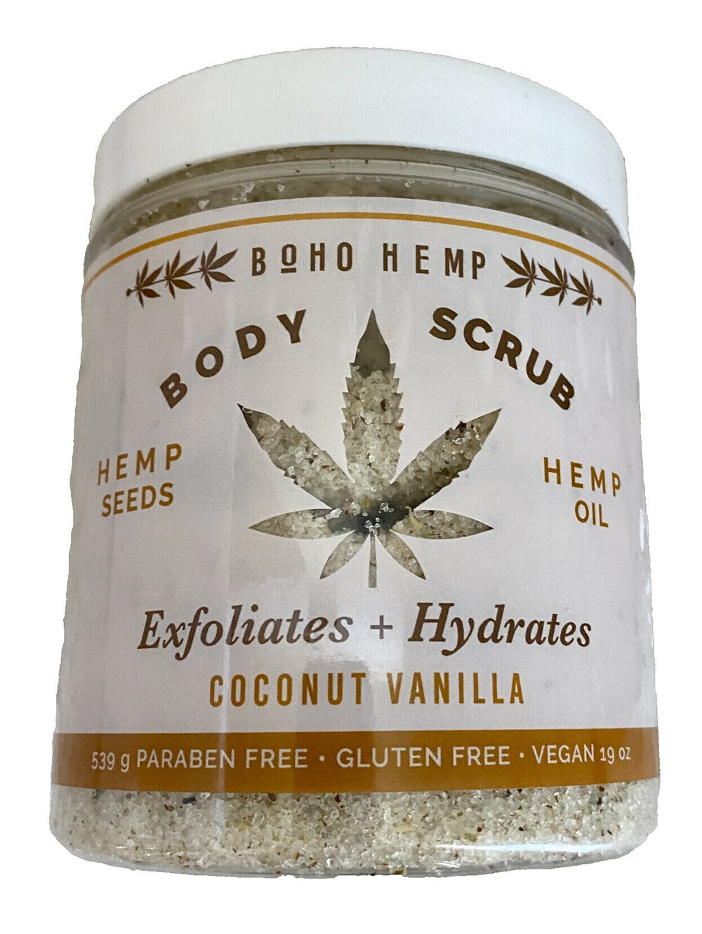 NEW Boho Hemp HOME & BODY COMPANY Hemp Oil Seeds Coconut Vanilla Body Scrub 19oz
